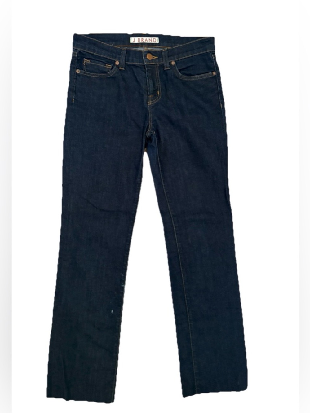 J Brand Straight Leg Dark Wash Blue Jeans Size 27 Distressed Hem